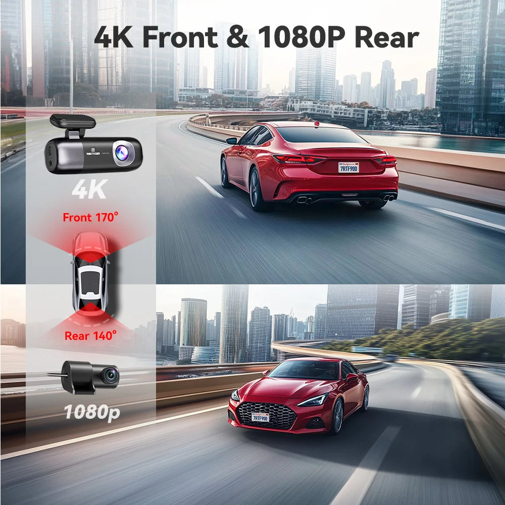REDTIGER F9 Dash Cam 4K Dash Camera Front and Rear WiFi GPS Car Camera for Parking Mode Night Vision Car Recorder By App Control