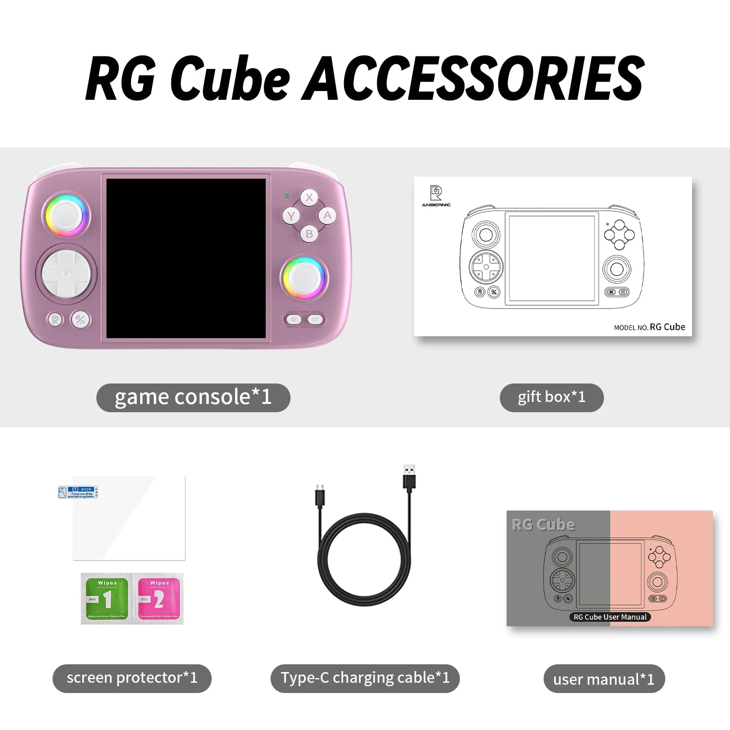 ANBERNIC RG Cube Retro Handheld Game Console 64bit Android 13 Unisoc T820 3.95 Inch IPS Screen Hall Joystick RGB lighting effect