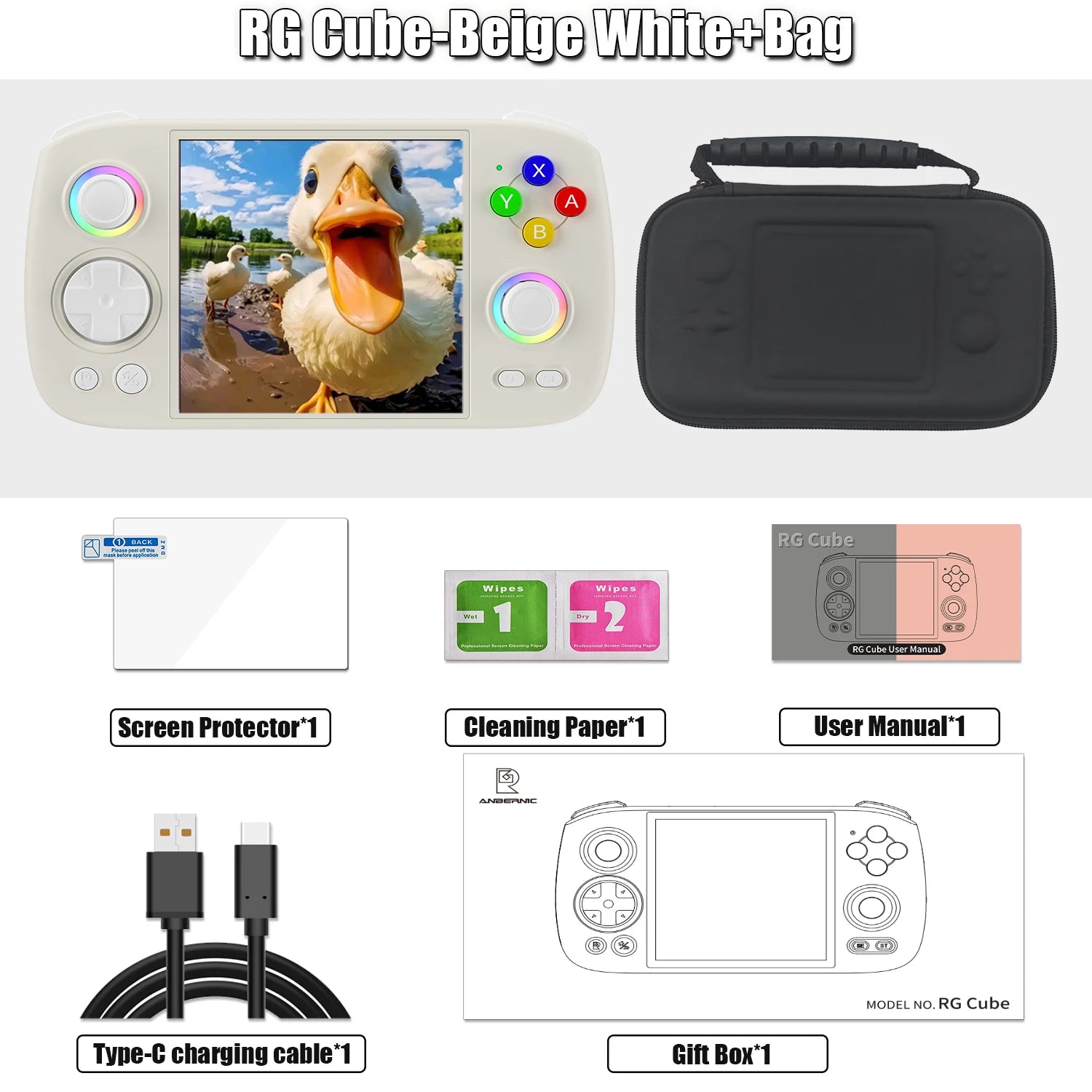 ANBERNIC RG Cube Retro Handheld Game Console 64bit Android 13 Unisoc T820 3.95 Inch IPS Screen Hall Joystick RGB lighting effect
