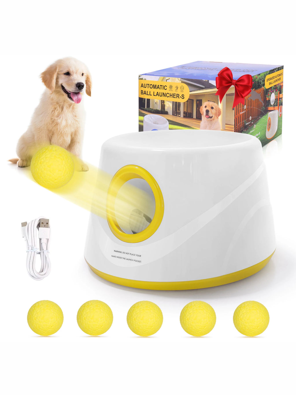 Next-Gen Automatic Dog Ball Launcher,Interactive Dog Tennis Ball thrower With 5 ETPU balls-Non-Toxic, Interactive Dog Toy