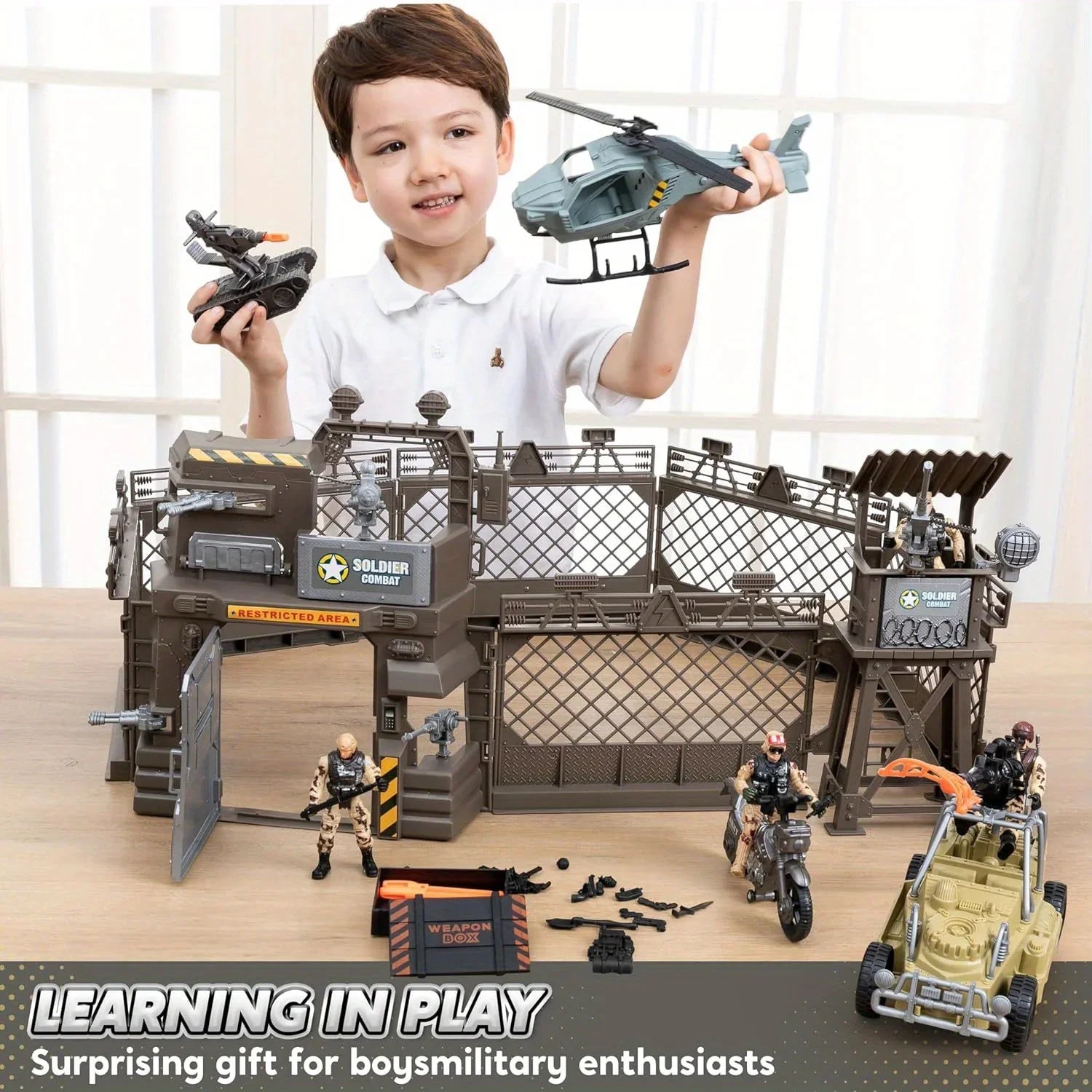 JOYFY Military Base Toys Set Including Army Vehicles Army Men Action Figures and Weapon Gear for Boys Birthday Chirstmas Gift