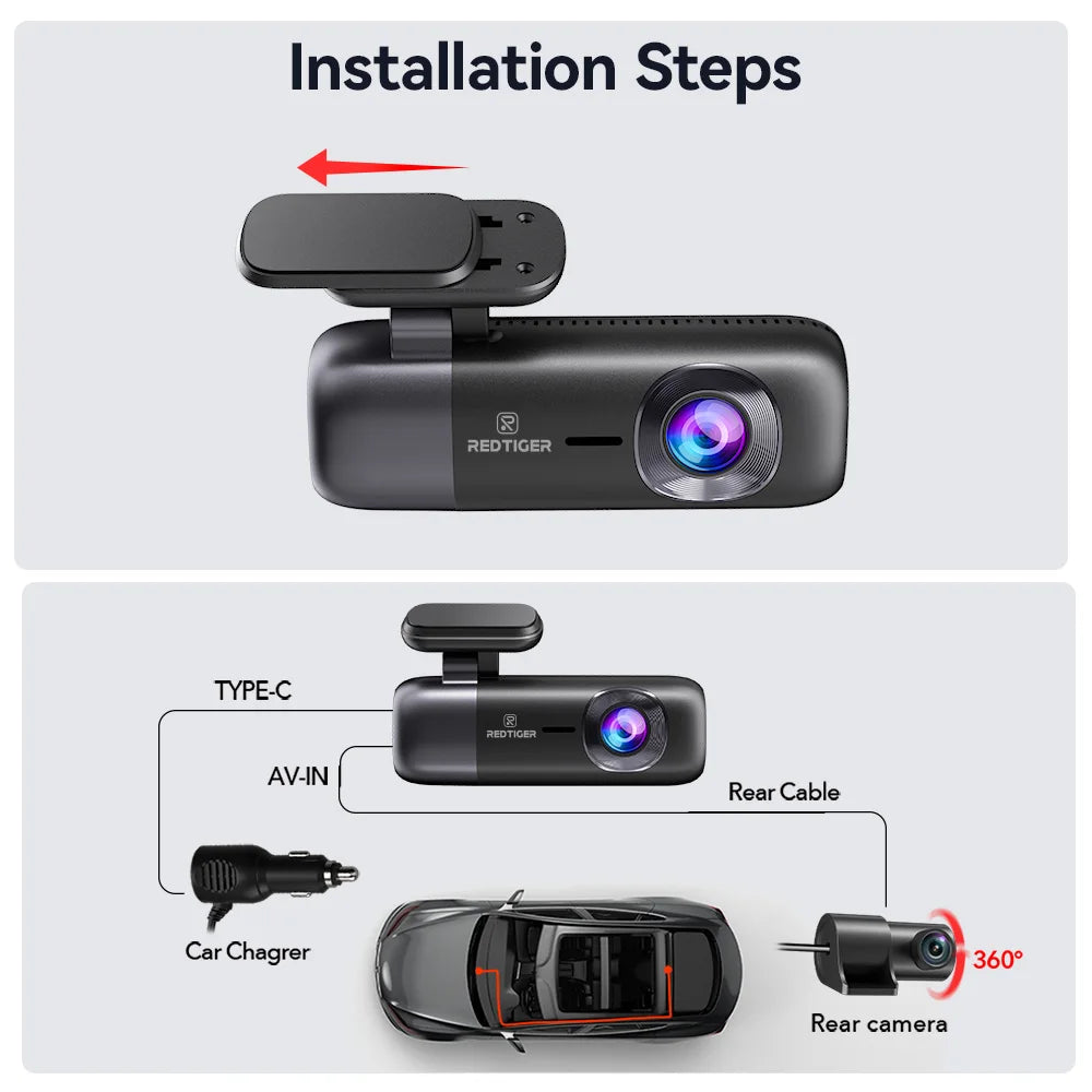 REDTIGER F9 Dash Cam 4K Dash Camera Front and Rear WiFi GPS Car Camera for Parking Mode Night Vision Car Recorder By App Control