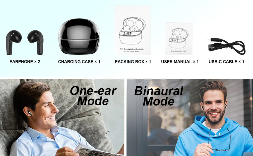 Q13 Bluetooth 5.4 Earbuds | 47H Playtime LED Display | IP7 Waterproof HiFi Sound ENC Mic | Touch Control Wireless Headphones.