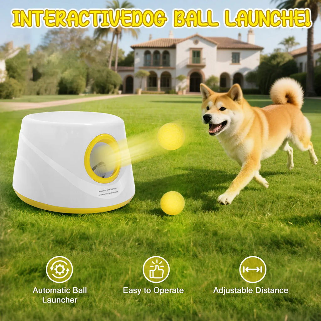 Next-Gen Automatic Dog Ball Launcher,Interactive Dog Tennis Ball thrower With 5 ETPU balls-Non-Toxic, Interactive Dog Toy
