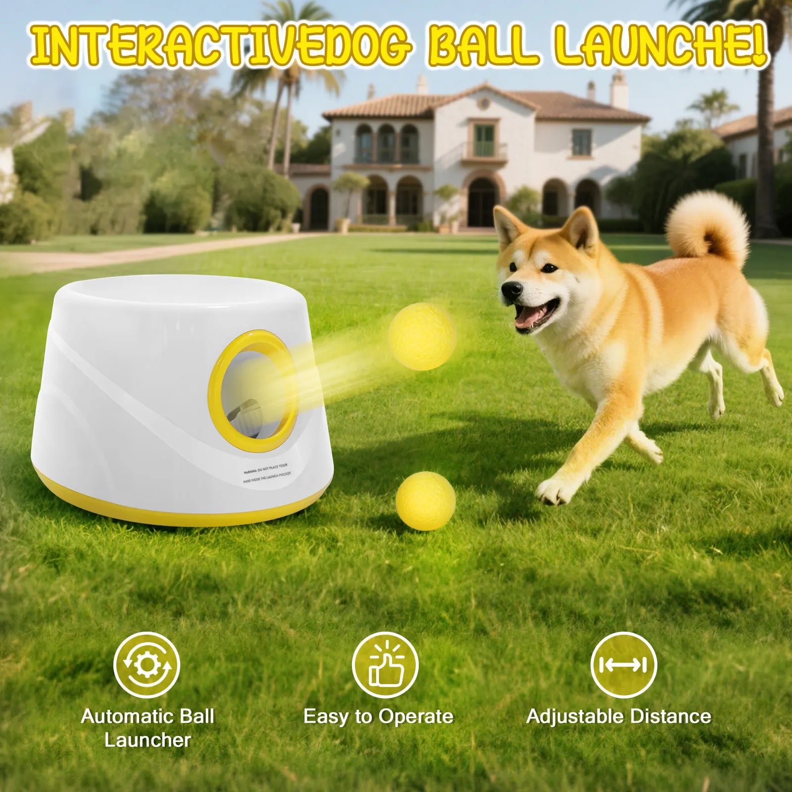 Next-Gen Automatic Dog Ball Launcher,Interactive Dog Tennis Ball thrower With 5 ETPU balls-Non-Toxic, Interactive Dog Toy