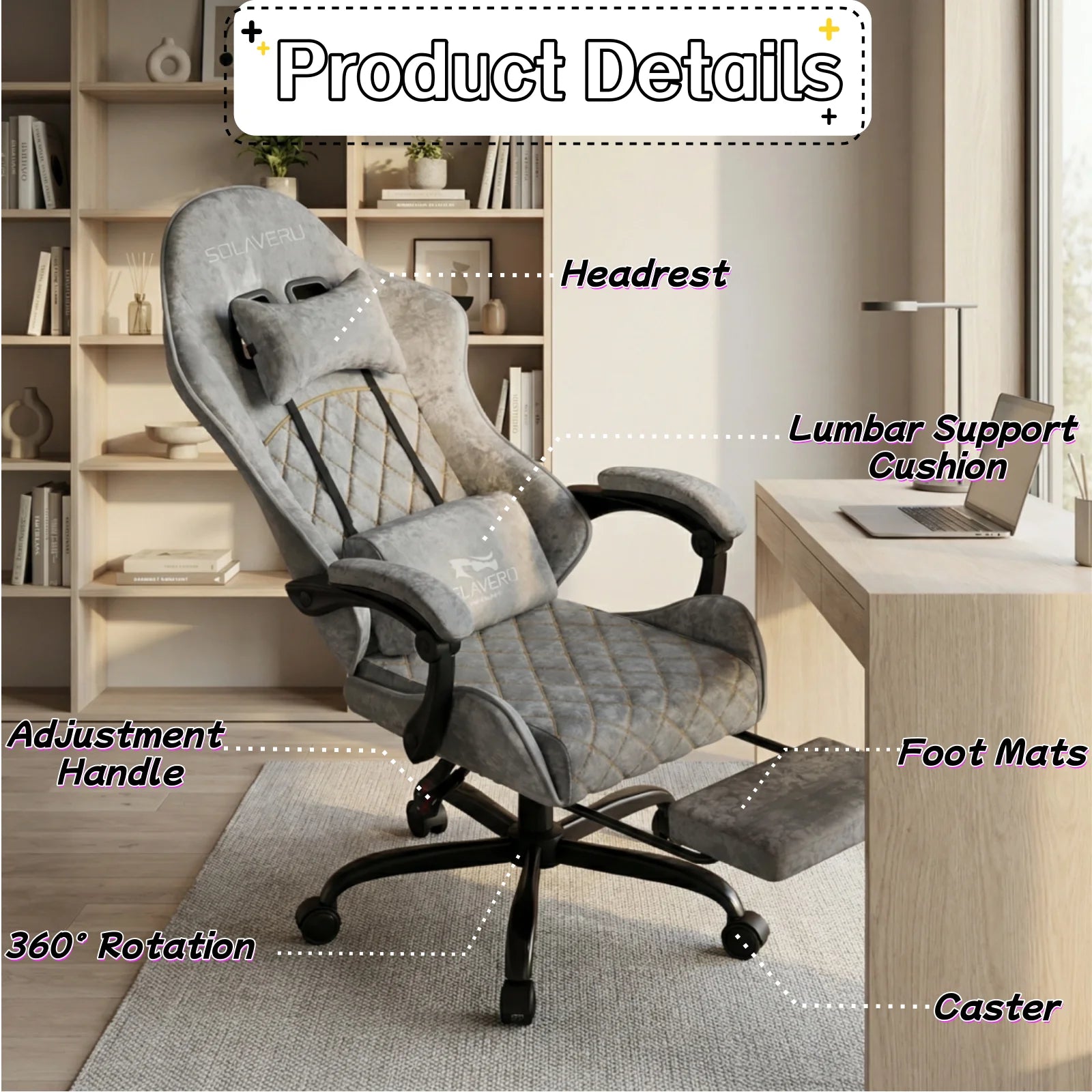 Massage Gaming Chair, Computer Office Chair with Comfy Fabric, Height Adjustable Game Chair with 360°-Swivel Seat and Headrest