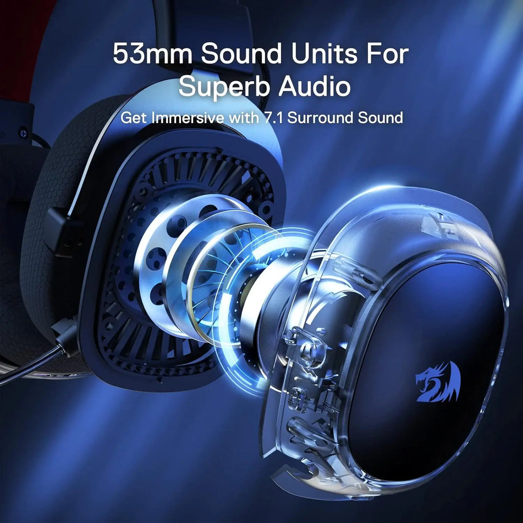 Redragon H510 PRO Zeus-X RGB Wireless Gaming Headset 7.1 Surround Sound 53MM Audio Drivers  Multi Platforms Headphone